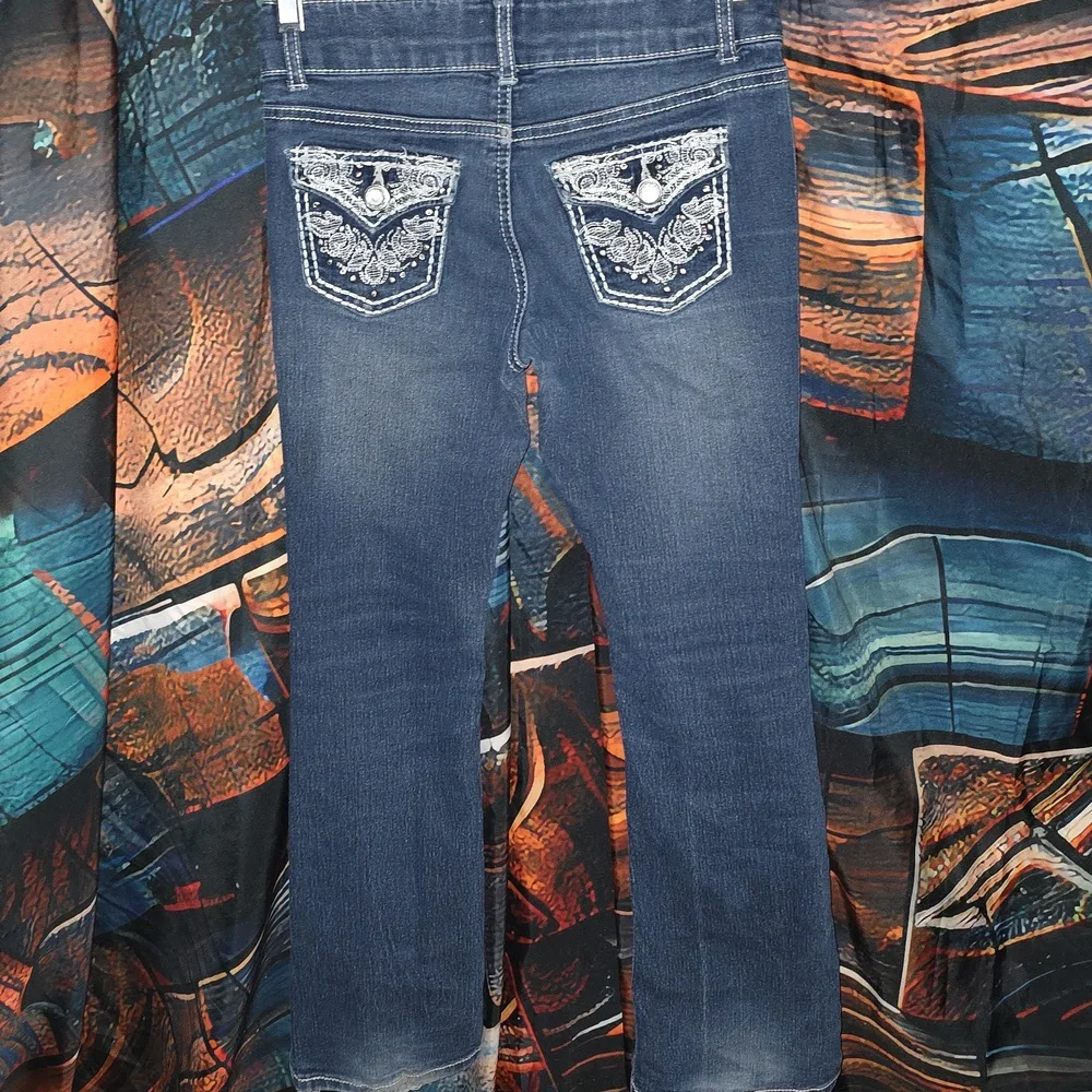 Faded Glory Dark Blue Boot Cut Jeans Youth Size 10 Embroided Pockets (Travis-15)